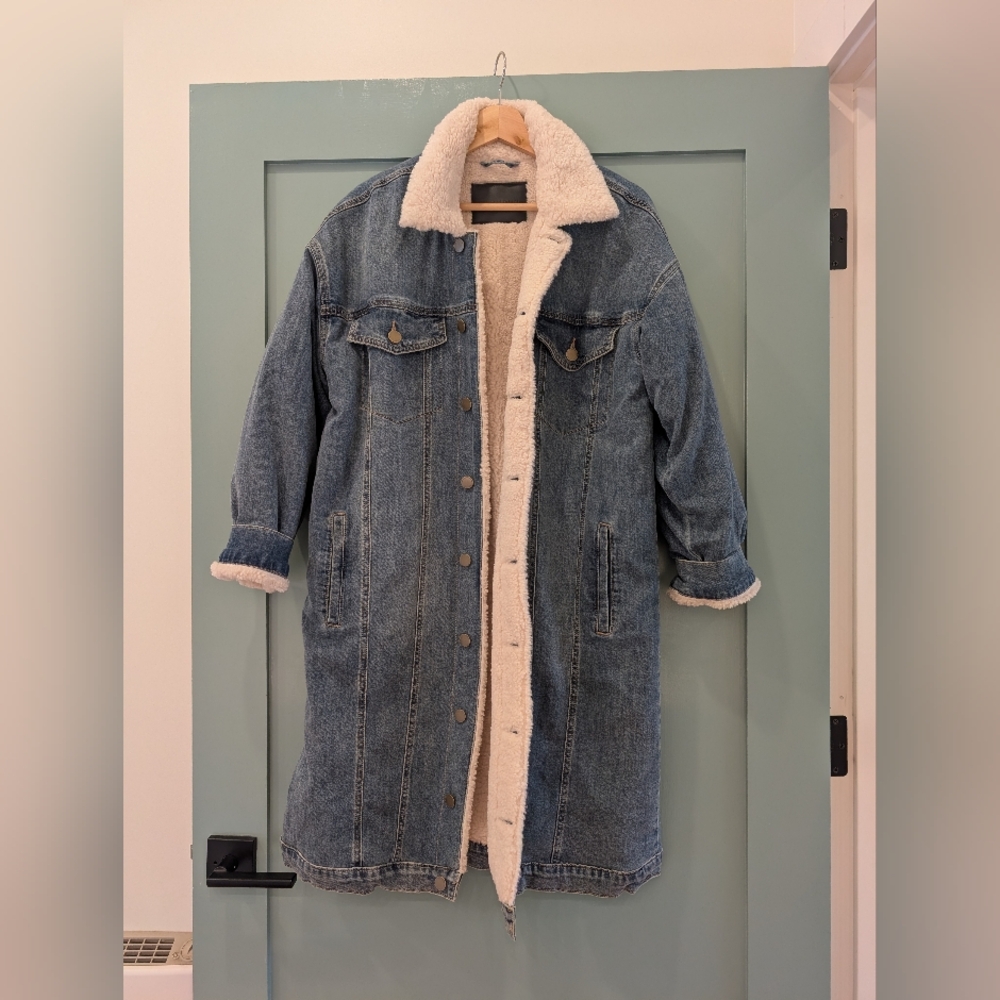 Dear John Long Denim Sherpa-Lined Jacket